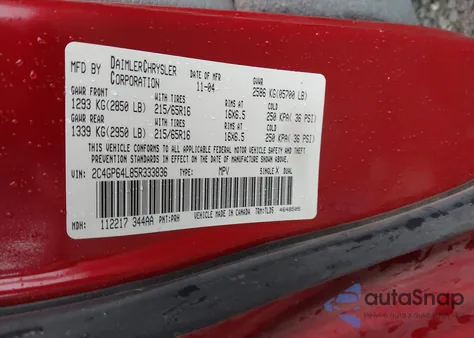 2005 Chrysler Town & Country Limited z USA, uszkodzony, nr VIN 2C4GP64L85R333836